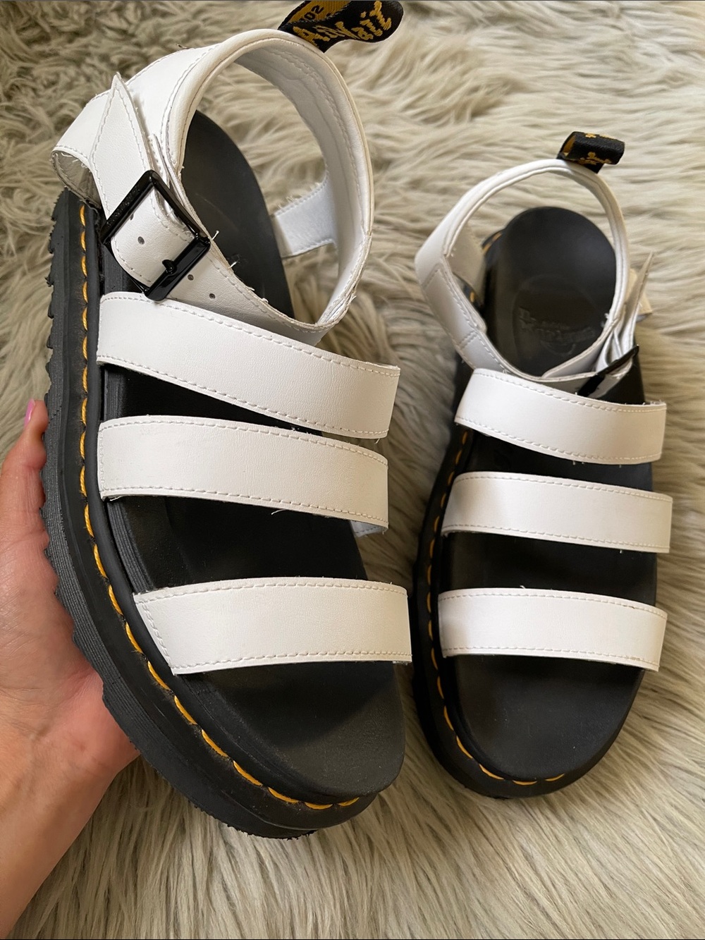 Dr. Martens White Triple-Strap Platform Sandals